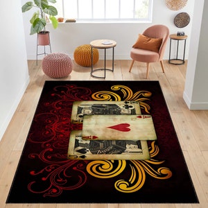 Alfombra con símbolos de naipes, diseño de habitación de jugador de póker, alfombra de casino, decoración de sala de juegos, decoración de fiesta de casino, alfombra de póker, alfombra de juego