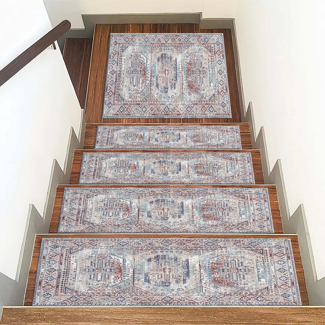 Faded Aztec Rug Faded Look Ethnic Stair Tread Rug, Aztec Design Stair Carpet, Geometric ...
