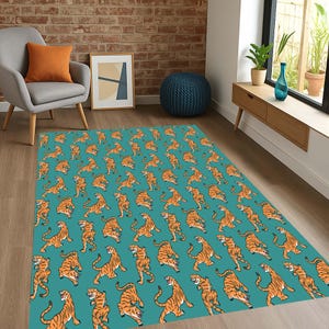 Tiger Print Rug, Kids Room Carpet, Animal Pattern Mat, Jungle Theme Rug, Cartoon Tiger Carpet, Safari Room Rug, Playroom Mat, Tiger Area Rug