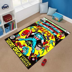Captain America Rug, Comic Decor, Superhero Rug, Kids Room Decor, Comic Book Rug, Captain America Fan Gift, Themed Rug,Vintage Comic Art Rug