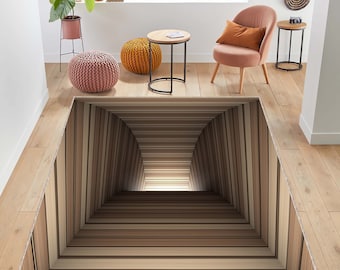 Wood Tunnel Optical illusion Rug, 3D Vortex, Optical illusion Vortex Rug, 3D Vortex Rug, For Living Room, Vortex Designer Rug