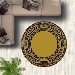 Greek Key Round Rug, Round Area Rugs, Soft Living Room Carpet, Modern Natural Rug, Luxury Carpet, Greek Key Carpet, Home Decor Rug