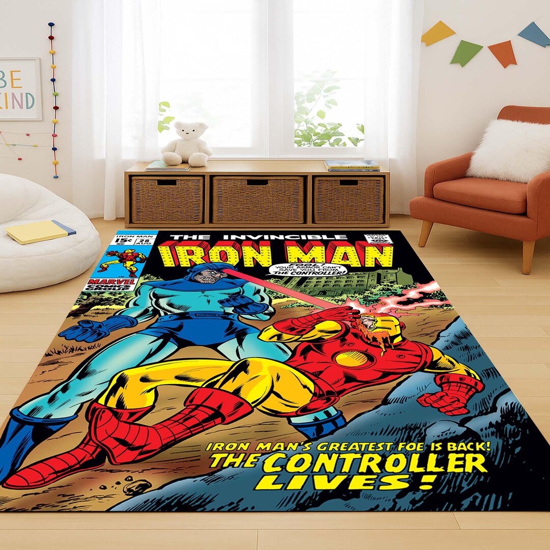 Iron Man Rug, Superhero Comic Rug, Kids Room Floor Mat, Action Hero Rug ...