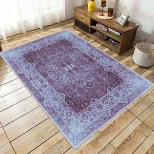 Faded Vintage Style Rug: Traditional Art Design, Cotton Foundation