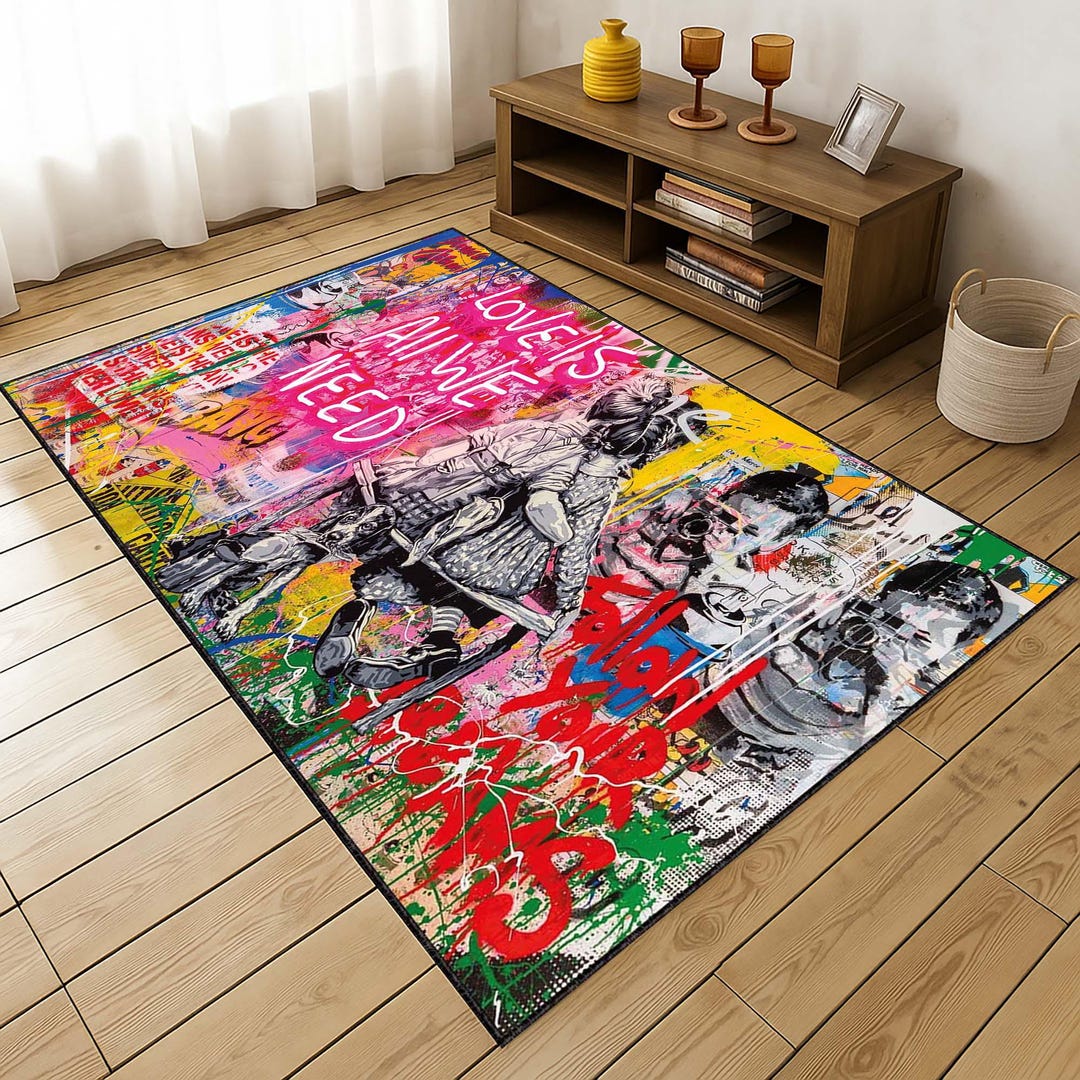 Graffiti Pop Art Street Style Carpet, Urban Living Room Rug, Love is We ...