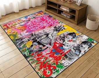 Graffiti Pop Art Street Style Carpet, Urban Living Room Rug, Love Is We Need Rug