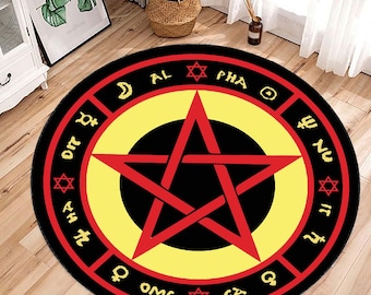 Alfombra con estampado de bruja del amor, alfombra de astrología, decoración de películas, pentagrama rojo, pentagrama zombi, alfombra satánica, decoración vudú, alfombra circular, alfombra redonda