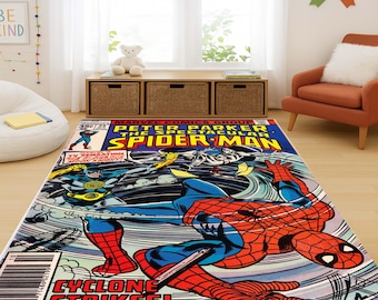 Tappeto di Spider-Man, tappeto di fumetti, arredamento di supereroi, tappeto di Peter Parker, arredamento per camerette dei bambini, tappeto di Spider-Man, tappeto di fumetti vintage