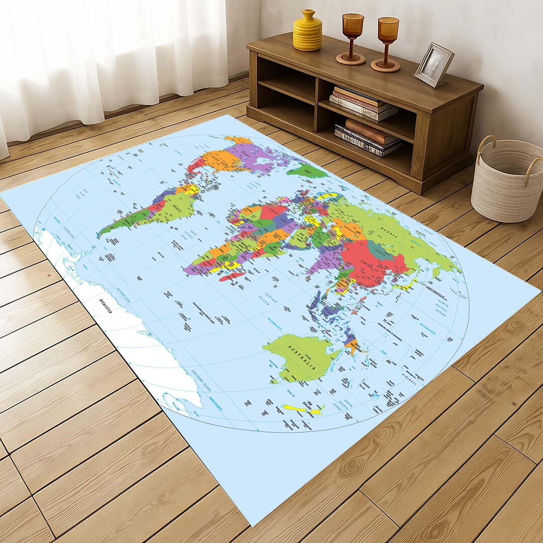 World Map Rug, Kids Room Carpet, Educational Map Rug, Geography Play ...