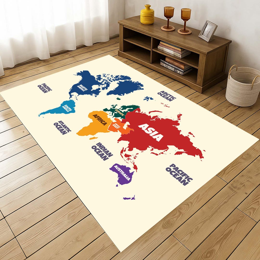 2d Map Rug World Map Rug, Educational Map Rug, Geography Play Mat, Classroom Decor ...