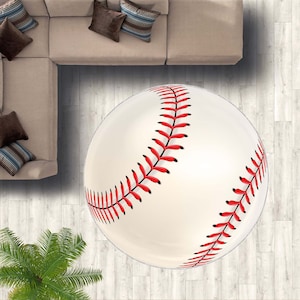 Baseball Ball Shape Floor Area Round Rug, Play Room Carpet, Baseball Rug, Sports Area Rug, Ball Rug, Baseball Rugs, Trendy Rug,Boy Room Rugs