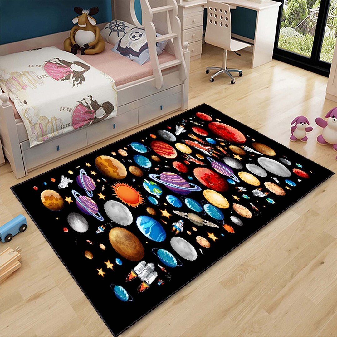 Science Print Rugs Nursery Rug, Gift for Him, Cartoon Space Planet, Child Room Rug ...
