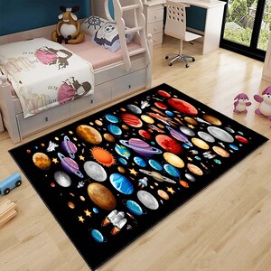 Alfombra infantil, regalo para él, planeta espacial de dibujos animados, alfombra para habitación infantil, alfombra de ciencia, alfombras, alfombra del sistema solar, alfombra de astronauta, alfombra para habitación infantil, alfombra de juegos