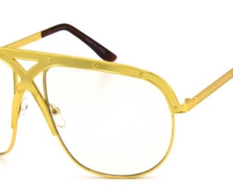 Vintage Style Gold Frame Clear Aviator Glasses