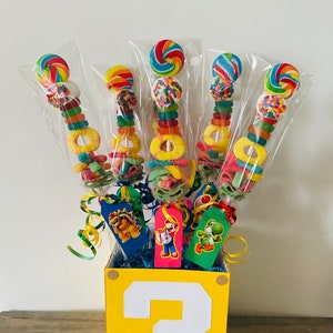 Two LARGE Super Mario Candy Kabobs with FREE personalized tags