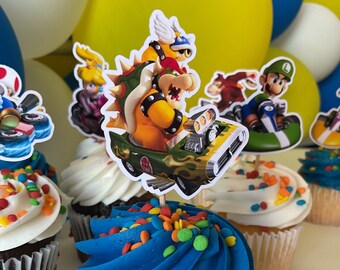 Cartoon Grand Prix Cupcake Toppers, Kids Birthday Party, Treat Table, Party Decor