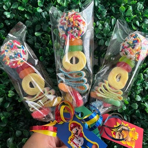 SMALL Super Mario Candy Kabobs with FREE Personalized Tags, Birthday Party Favors, Candy Table, Birthday Goodie Bags