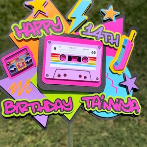 80s Theme 3D Cake Topper Personalized Retro Neon - Etsy