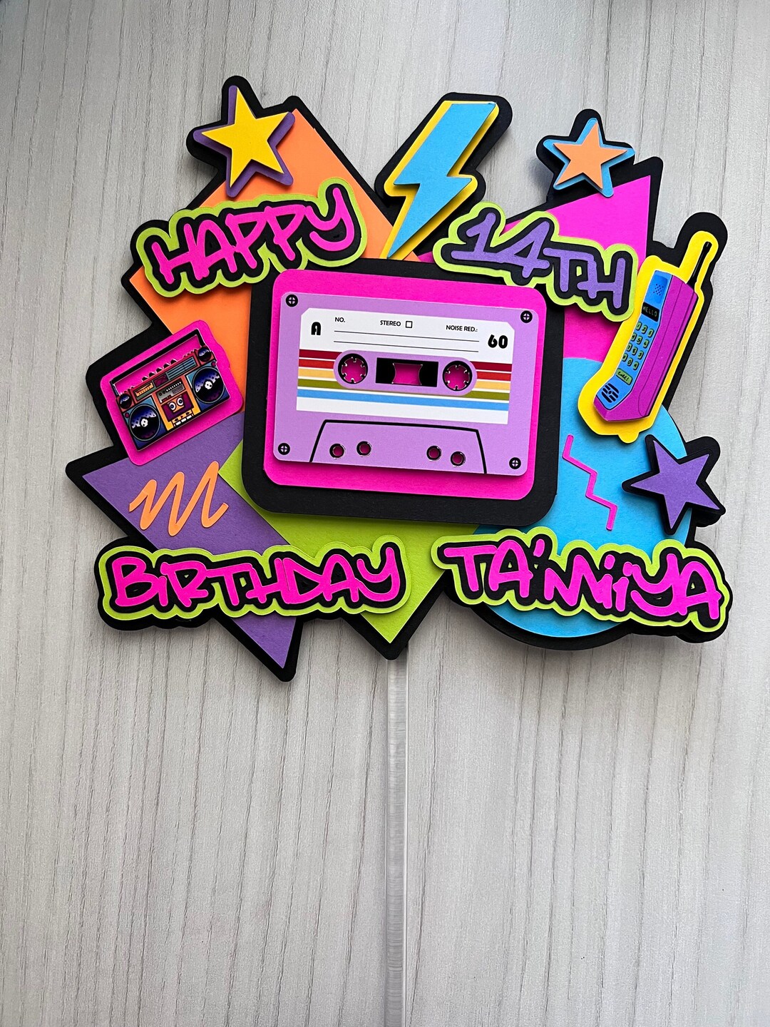 80s Theme 3D Cake Topper Personalized Retro Neon - Etsy