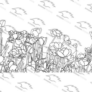 Tulip Background Digital Stamp (Svg, Png, Pdf, Jpg) Instant Download, Digi Stamp, Scrapbooking/Coloring
