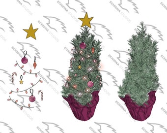 DIY Decorating Holiday Mini Tree Set Digital Stamps