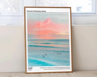 Surf Definition Print Ocean Inspired Wall Art, Colorful Coastal Poster Pastel Beachy Printable, Trendy Surfer Gift Modern Beach House Decor