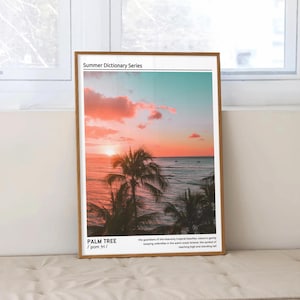Palme Definition Wand Kunst Ästhetischer Sonnenuntergang Druck, trendiges Strandhaus Dekor Buntes Küstenplakat, Tropisches Vibe Ozeanfoto zum ausdrucken