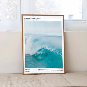 Cartel de las olas del océano Arte de la pared costera de moda, cartel playero paisaje marino azul imprimible, definición estética del océano impresión cartel costero preppy