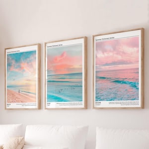 Conjunto de arte de pared costera pastel de 3, impresión colorida de definición del océano de surf de playa, decoración moderna de la casa de playa sobre el cartel de la cama, pared de la galería playera