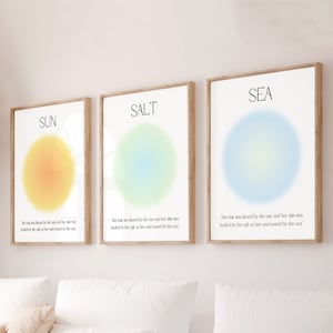 Küsten Wand Kunst digitaler Download, Strand Haus Dekor trendige Druckset von 3, Aura Poster Ozean inspiriert Zitat Kunst, Sonne Salz Meer druckbare
