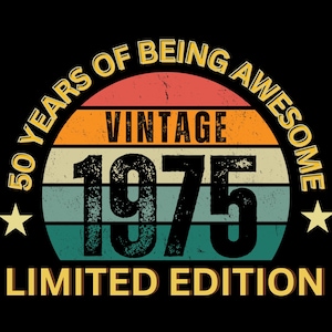 Cadeau 50e verjaardag, gemaakt in 1975 vintage, 50 jaar verjaardag svg, verjaardagscadeau voor mannen vrouwen 1975 png