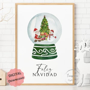 Arte mural de Feliz Navidad para imprimir, póster de Feliz Navidad en español, *DESCARGA DIGITAL*, decoración navideña moderna, letrero navideño con forma de globo de acuarela