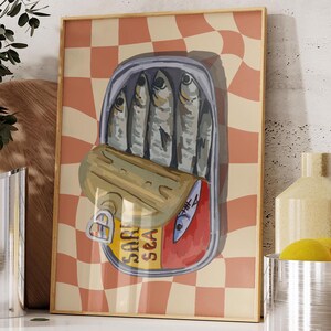 Sardines in Tin PRINTABLE, Trendy Kitchen Wall Art, Eclectic Food Art, DIGITAL DOWNLOAD, Retro Seafood Lover Gift, Canned Fish Poster, 5JPGs
