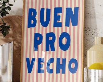 Buen Provecho PRINTABLE, Spanish Bon Appetit Sign, Trendy Kitchen Wall Art, *DIGITAL DOWNLOAD*, Retro Dining Room Decor, Mexican Foodie Gift