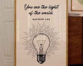 Matthew 5:14 PRINTABLE, You Are The Light, Retro Christian Wall Art, DIGITAL DOWNLOAD, Trendy Scripture Decor, Aesthetic Bible Verse Poster