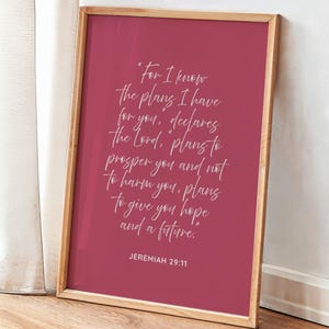 Jeremías 29:11 IMPRIMIBLE, Arte mural con tipografía bíblica, Planes que tengo para ti, *DESCARGA DIGITAL*, Decoración cristiana para adolescentes, Póster carmesí
