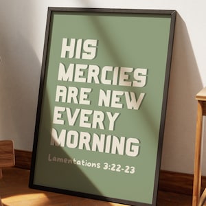 His Mercies Are New Every Morning PRINTABLE, Retro Bible Verse Wall Art, Christian Home Decor, DIGITAL DOWNLOAD, Sage Green Poster, 5 JPGs