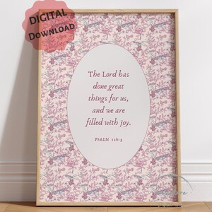 Rosa Cottagecore Christian DRUCKBAR, Psalm 126: 3, Vintage Schrift Wandkunst, DIGITAL DOWNLOAD, niedliches Baby Mädchen Kinderzimmer Dekor, Taufe Geschenk