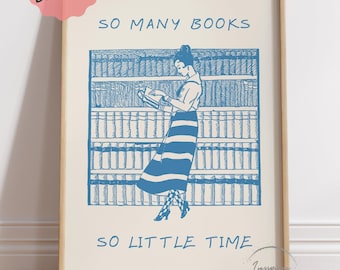 Vintage Book Quote PRINTABLE, So Many Books, So Little Time, Reading Room Wall Art, *DIGITAL DOWNLOAD*, Book Lover Gift, Home Library Decor