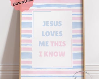 Jesus Loves Me This I Know PRINTABLE, Christian Hymn Decor, Kids Ministry Poster, *DIGITAL DOWNLOAD*, Playroom Wall Art, Sunday School Art