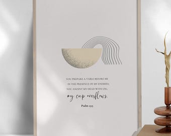My Cup Overflows PRINTABLE, Psalm 23:5, Modern Bible Verse Wall Art, *DIGITAL DOWNLOAD*, Aesthetic Scripture Poster, Christian Kitchen Decor