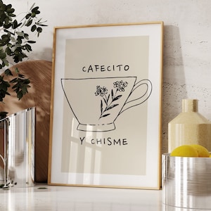 Cafecito y Chisme IMPRIMIBLE, Póster de café español, Arte mural de cocina, *DESCARGA DIGITAL*, Lindo letrero de taza de café, Regalo minimalista para amantes del café