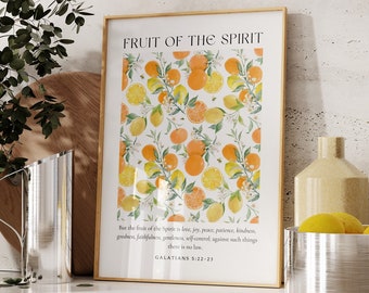 Fruto del Espíritu IMPRIMIBLE, Gálatas 5:22-23, Decoración con versículos bíblicos vintage, DESCARGA DIGITAL, Arte mural para la cocina, Póster cristiano para regalar, 5 jpg