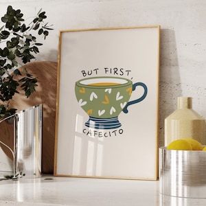 But First Cafecito PRINTABLE, Spanish Coffee Wall Art, Kitchen Decor, *DIGITAL DOWNLOAD*, Cute Coffee Mug Print, Trendy Coffee Lover Gift