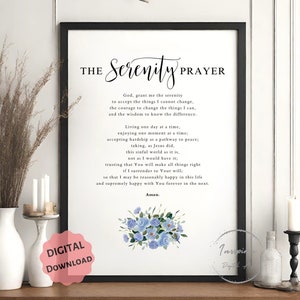 La preghiera della serenità stampabile, decorazione murale cristiana, *DOWNLOAD DIGITALE*, regalo di recupero AA, poster di terapia artistica, regalo di sobrietà, cartello floreale