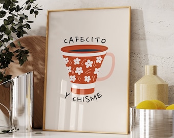 Cafecito Y Chisme Print: Spanish Coffee Mug Art (Digital Download)