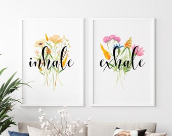 Inhale Exhale Set of 2 PRINTABLES, Relaxation Posters, Meditation Wall Art, *DIGITAL DOWNLOADS*, Calming Meditation Decor, Yoga Signs, 5ZIPs