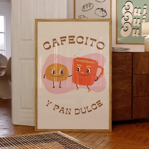 Cafecito Y Pan Dulce PARA IMPRIMIR, Arte de parede para cozinha mexicana, *DOWNLOAD DIGITAL*, Decoração latina moderna, Placa de caneca de café fofa, Arte de parede para café retrô