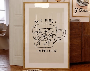 But First Cafecito PRINTABLE, Spanish Kitchen Decor, Aesthetic Coffee Wall Art, *DIGITAL DOWNLOAD*, Coffee Lover Gift, Cute Coffee Mug Print