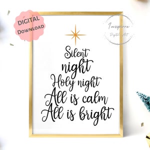 Silent Night Holy Night All Is Calm All Is Bright PRINTABLE, Christmas Wall Art, *DIGITAL DOWNLOAD*, Christmas Carol Sign, Holiday Poster